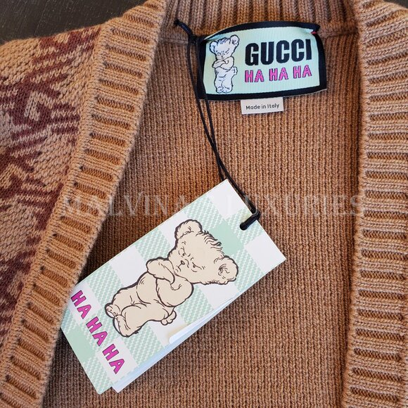 GUCCI MENS SWEATER Ha Ha Ha Harry Styles SQUARE G LOGO CARDIGAN sz S / SMALL - Picture 12 of 15